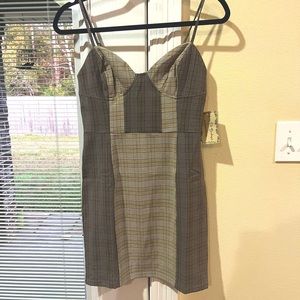 Brown/Tan Plaid Mini Dress with cupped top - Size S